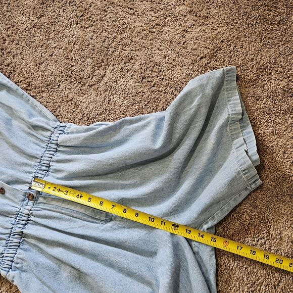 Vtg Denim Romper Womens L Blue Jean Shorts Jorts Button Up Collared Y2K Boho - Picture 11 of 12